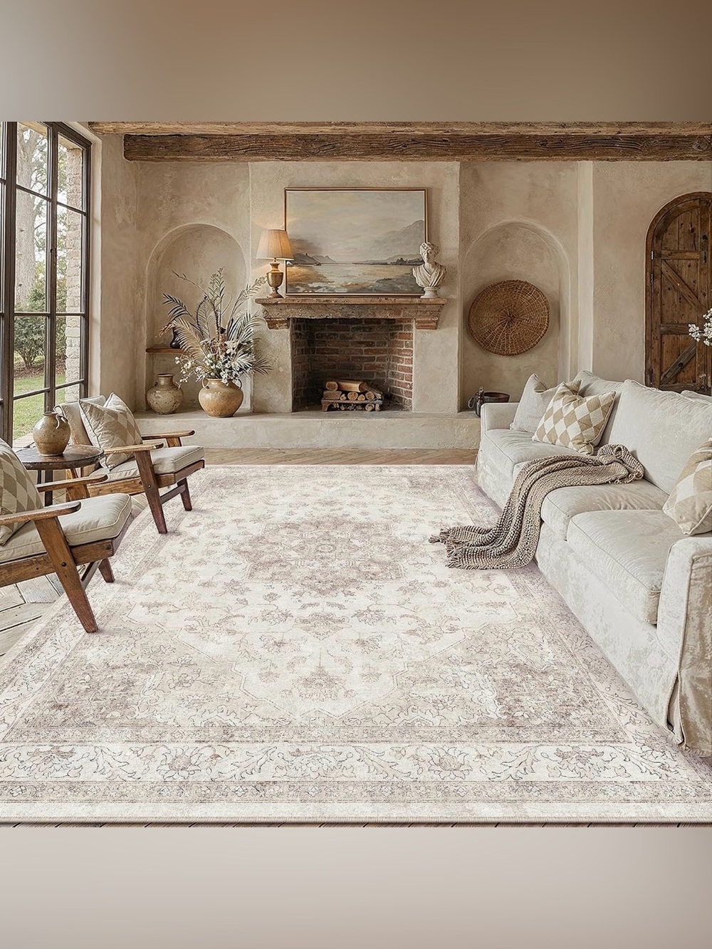8x10 Washable Beige Vintage Area Rug